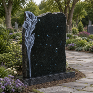 Lápida con Forma de Corazón y Alas de Ángel, Base de Granito Negro, Monumento Funerario de Estilo Europeo, Diseño Tradicional - Product Image 3
