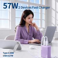 BUKU MC-153 Ungu Oranye Putih Abu-abu Original 30W Pengisi Daya Dinding USB-C PD 27W USB-A Mini Kompak Colokan US EU 100-240V Adaptor Ponsel