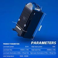 DGLS N40D 30W 40W 4000LM Phare auxiliaire LED pour moto et voiture, lentille de projecteur HD, faisceau haut/bas, ventilateur de refroidissement, portée 300m, 5500K