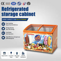 Congélateur horizontal de haute qualité pour la présentation de glaces, avec porte double vitrée incurvée, usage commercial