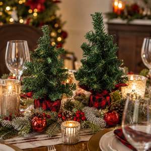 Holiday Party Supplies With Buffalo Plaid Fabric Base Mini Artificial Christmas <b>Tree</b> - Product Image 2