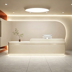 CR175 Office Furniture Beige Color Reception Desk Counter Desk for Modern Office and Hotel Interior with Customizable Sizes - Product Image 1