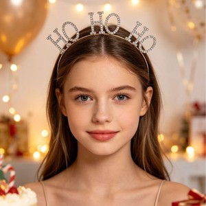 Diadema Navideña Crownia para Mujer, con Letras <span class=keywords><strong>HOHOHO</strong></span> en Rojo y Verde, Adornos de Diamantes de Imitación, Material de Aleación, Adorable para las Fiestas - Product Image 3