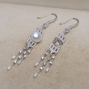 Boucles d'oreilles à pampilles en argent S925 Wenchi, 8-13 perles, accessoires de bijoux DIY pour femme, support vide personnalisable, modèle 16114, fabriqué en Chine - Product Image 4