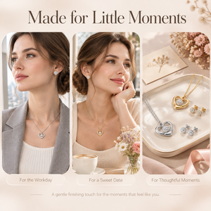Ensemble de bijoux en acier titane couleur or et argent avec pendentif cœur en strass et boucles d'oreilles, vente en gros - Product Image 5