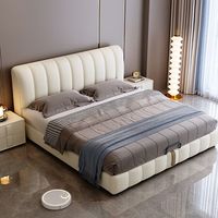 Cadre de lit double de rangement italien luxueux et crème King-Size Minimaliste Chambre à coucher principale Tissu non lavable Technologie bon marché