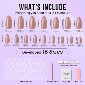 Lot de faux ongles réutilisables en amande moyenne, de haute qualité, en gel souple brun uni verni, avec logo personnalisé, à presser, vente en gros - Product Image 2