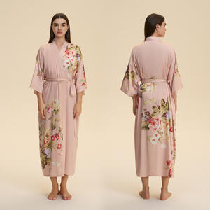 RTS Luxe Floral Kimono Robe Soie Satin Imprimé Longue Robe pour Femmes ODM Fourniture pour Toutes Saisons-pour Hiver Été Automne Printemps - Product Image 2