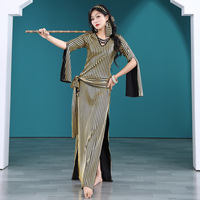 Nouveau Costume de Danse du Ventre Décontracté Long Égyptien Folklorique Saïdi pour Femmes T5599, Robe Tunique Incluant un Bâton pour les Spectacles d'Été