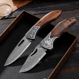 Cuchillo Plegable de Acero de Damasco para Defensa Personal, Portátil, con Mango de Madera, Cuchillo de Camping, DIY OEM, Gran Venta - Product Image 1