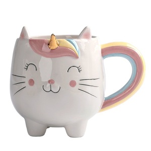 Taza de gato de cerámica con forma de sonrisa de la suerte, vaso de café de oro blanco y menta, para bebidas y cara de gato <span class=keywords><strong>Simon</strong></span> - Product Image 1