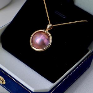 Colgante de Perla Mabe de <span class=keywords><strong>Agua</strong></span> <span class=keywords><strong>Salada</strong></span> Natural de Japón de 14-15 mm, Color Caramelo, Serie Maillard, Oro Sólido de 18K, Diseño Exclusivo para Mujer - Product Image 3