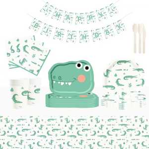 DAMAI Vaisselle de fête sur le thème de l'alligator, ensemble de fournitures pour fête d'anniversaire sur le thème des animaux, assiettes, serviettes, gobelets, kit de vaisselle pour 8 invités - Product Image 1