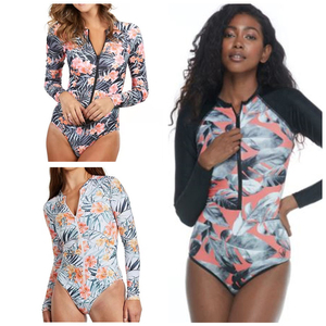 Traje de baño de una pieza de surfista con cremallera de manga larga Traje de baño musulmán Bikini estampado para mujer - Product Image 6