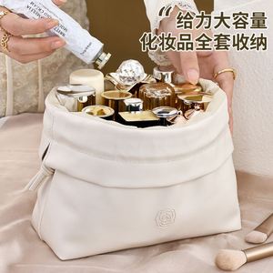 Women's Large Capacity Portable Makeup <b>Bag</b> Lazy <b>Drawstring</b> PU Leather for Toiletry Storage Travel <b>Bag</b> with Holographic Feature - Product Image 3