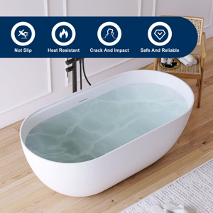 Baignoire autoportante ronde en pierre composite à débordement avec étagère en acrylique pour villa, finition blanc mat, direct usine - Product Image 3