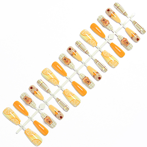 <span class=keywords><strong>Uñas</strong></span> Postizas Infantiles con Dibujos Animados, <span class=keywords><strong>Uñas</strong></span> Postizas Largas en Forma de Ataúd con Estampado de Limón Amarillo y Animales, Reutilizables para Niñas, para el Verano y Uso Diario - Product Image 3