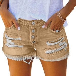 Shorts en jean déchiré respirant à taille élastique pour femme, grande taille, collection été 2026 - Product Image 6