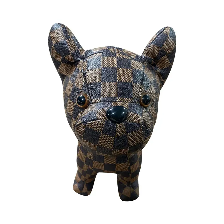 New Design Checkerboard Leather Small Size Stuffed Plush Dog Toy