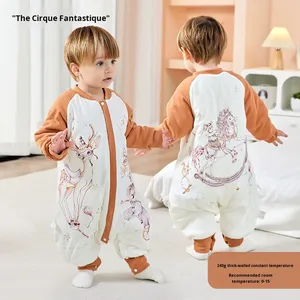 Sac de couchage/combinaison matelassé en coton imprimé 60g pour enfants, à <span class=keywords><strong>jambes</strong></span> séparées, en fibre thermostique, <span class=keywords><strong>avec</strong></span> fermeture éclair métallique YKK, épaissi pour le printemps, pour bébé, ODM - Product Image 6