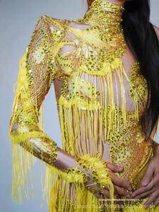 Combinaison sexy européenne américaine avec pompon en diamant Robe de danse féminine inspirée par les Spice Girls pour les vêtements de performance de magasin de nuit - Product Image 4