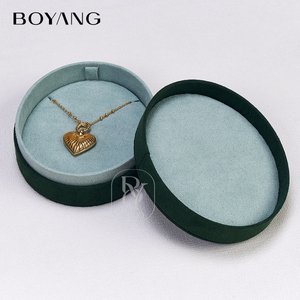 Boyang Custom New Design Luxury Green Oval <b>Earring</b> Necklace Packaging Velvet Jewelry <b>Box</b> - Product Image 1