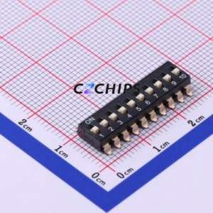 TO-10 DIP Switch SMD-20P,6.3x25.4mm Switch Flat Toggle, Raised Type 10 2.54mm Black - Product Image 1