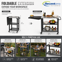 Chariot de barbecue robuste pour extérieur en acier inoxydable avec étagère latérale, crochets en S et roues verrouillables – Chariot de barbecue portable