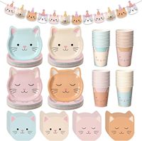 Décorations de fête d'anniversaire pour chat, assiettes jetables, serviettes et gobelets en papier, bannière d'anniversaire pour chaton, fournitures sur le thème des animaux de compagnie