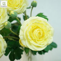 Vente en gros de fleurs artificielles réalistes à 3 têtes, rose thé, grande fleur de renoncule rose pour la décoration de la maison, des mariages et des fêtes