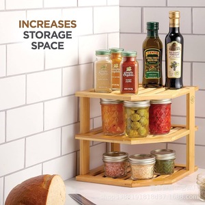 Solid Wood Three Tier Storage Rack Desktop Multifunctional Fruit Vegetable <b>Kitchen</b> Countertop Organizer Rectangle Shape - Product Image 3