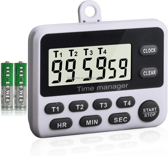 4 Channels Digital Kitchen Timer Clock with Large LCD Display, 4 Groups Simultaneous Timing Countdown up Magnetic Timer