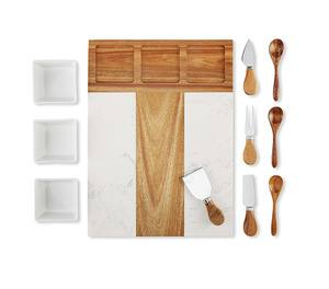<span class=keywords><strong>Plateau</strong></span> à charcuterie en bois d'acacia marbré 16x12 pouces avec 3 bols, 3 cuillères, 4 ustensiles à charcuterie, plateaux à découper et à servir - Product Image 2