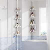 Organisateur de douche d'angle rotatif à 360° pour porte, avec barre de tension - Étagères murales modernes en métal inoxydable réglables à 4 niveaux en plastique