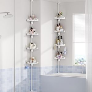 360 °   Organizador <span class=keywords><strong>de</strong></span> Esquina Giratorio para Ducha <span class=keywords><strong>con</strong></span> Barra <span class=keywords><strong>de</strong></span> Tensión - 4 Niveles Ajustables, Barra <span class=keywords><strong>de</strong></span> Metal Resistente a la Oxidación, Estantes <span class=keywords><strong>de</strong></span> <span class=keywords><strong>Plástico</strong></span> <span class=keywords><strong>con</strong></span> Barandilla <span class=keywords><strong>de</strong></span> Seguridad - Product Image 6