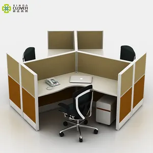 オフィスパーティションキュービカルデザイン120度デスク3席オフィスワークステーション家具