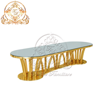 Tables Ovales de Luxe Modernes en Acier Inoxydable Doré pour Banquets VIP, Mariages, Fêtes et Hôtels