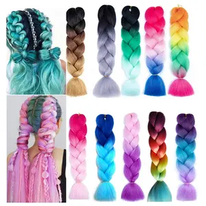 Extensions capillaires synthétiques, 24 pouces, 100g, tresses Jumbo de couleur arc-en-ciel et Ombre, pour Cosplay, fête d'halloween