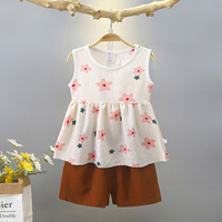 Ensemble T-shirt à manches courtes et short imprimé cœur style coréen pour filles, tenue d'été fine, vêtements pour tout-petits et enfants, vente en gros