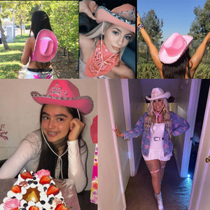 Chapeau de cowboy rose avec diadème - TAILLE ENFANT/ADULTE, Chapeau de cowboy en feutre rose pour costume western, jeux de rôle de cowgirl - Product Image 5