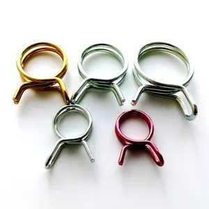 15Mm Diameter Tugas Berat Seng Berlapis Lingkaran Baja Musim Semi Band Tipe Squeeze Pemakaian Klip Selang Diri Klem Double Kawat Selang Clamp