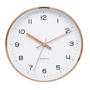 Wholesale 12 Inch Rose Gold Minimalist Wall Clock Metal Circular Aluminum Frame Mute Custom Round Modern Clocks