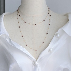 Kalung Batu Permata Kristal Pendek Panjang Garnet <span class=keywords><strong>Burgundy</strong></span> Alami Rantai Manik Emas Buatan Tangan Showfay Kadin - Product Image 1
