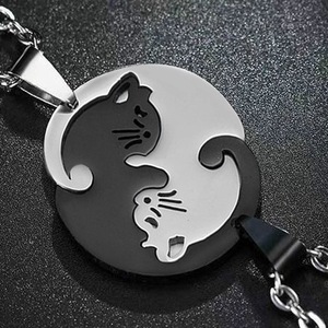 Yin Yang Cat Matching Couple BFF Friendship <strong>Sister</strong> 2 Cats Heart Pendant <strong>Necklace</strong> - Product Image 6