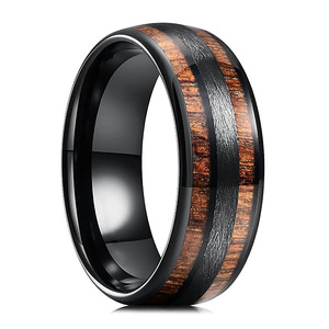 <b>Tungsten</b> Steel Ring 8mm Black With Wood Grain Inlay Wedding Band Fashion Jewelry - Product Image 5