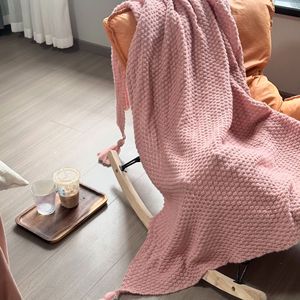 Manta de punto con borlas de lana, diseño casual, estilo nórdico minimalista, para sofá, oficina o siesta, con borlas. - Product Image 2