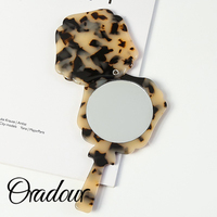 Oradour Mini miroir de maquillage de haute qualité Mignon écaille de tortue Acétate Compact Single Personnalisé Finition argentée Élégante Femme