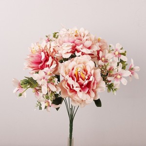 <b>Artificial</b> <b>Peony</b> Flower Bouquet 7-Forked Lily High Simulation Plastic Silk Wedding Home Decor Photography Props - Product Image 2