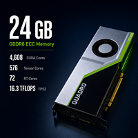 Carte graphique professionnelle RTX 6000 24 Go GDDR6, 4608 cœurs CUDA, 72 cœurs RT, PCIe 3.0 X16 pour le rendu 3D et les stations de travail IA