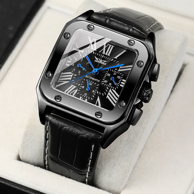 Forsining Man's Watch Top Brand Gold Clock Fashion Luxury Automatic Mechanical Reloj Square Leather Strap Waterproof Watches